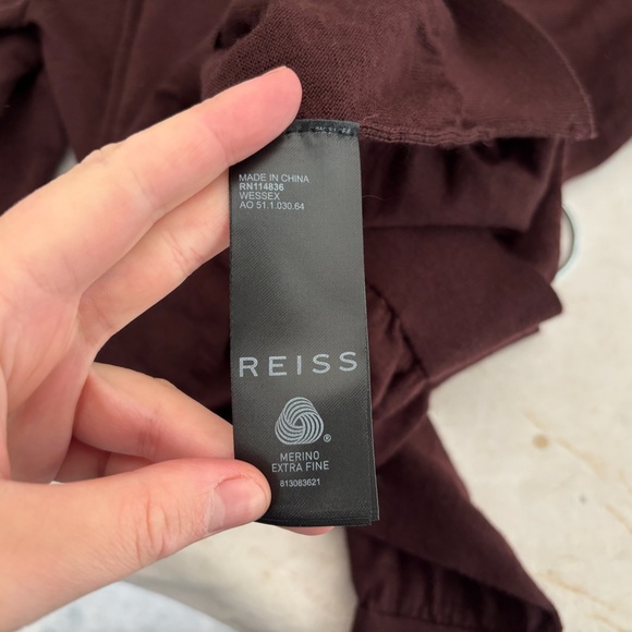 Reiss Wessex Merino Wool Crew Neck Jumper in Bordeaux - Picture 5 of 5